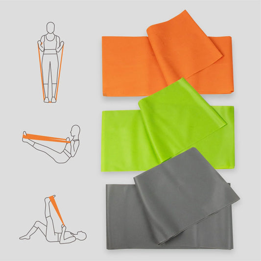 Versatile Yoga Stretch Resistance Bands in light, medium, and heavy resistance levels.
