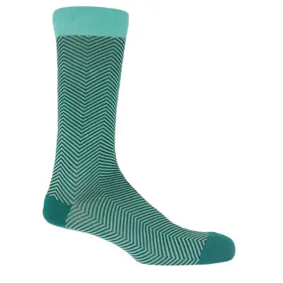 Lux Taylor premium men's cotton socks in green with a herringbone pattern.