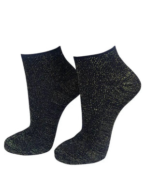 Womens Black Glitter Anklet Socks Gold Sparkly Shimmer