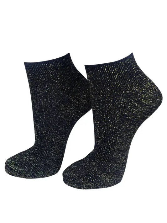 Womens Black Glitter Anklet Socks Gold Sparkly Shimmer