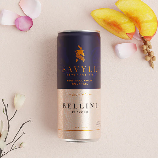 Bellini Mocktail can with peach flavor and prosecco essence.