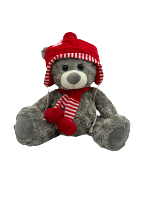 Huggable Large Bear | Grey With Red Hat