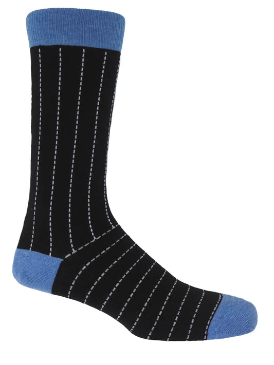 Peper Harrow Dash Men's Recycled Cotton Socks with alternating dash pattern in black and blue.
