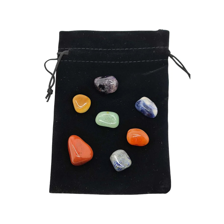 7 Chakra Stone crystals with black pouch.