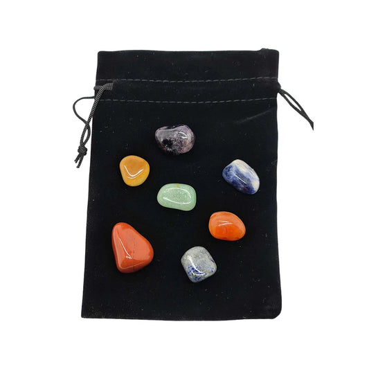 7 Chakra Stone crystals with black pouch.