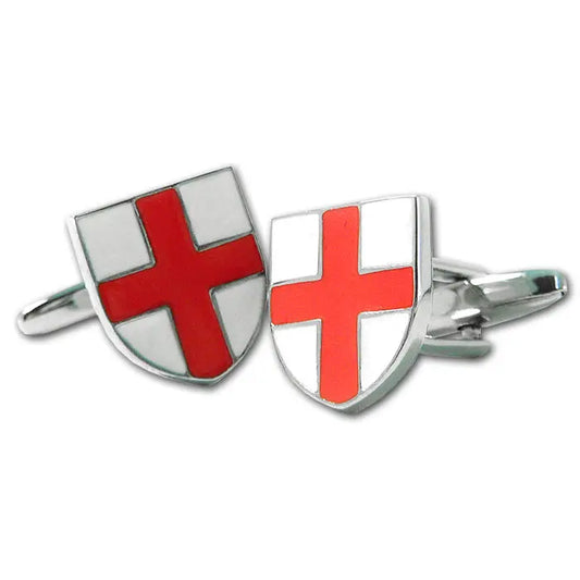 St George Shield cufflinks with flag design in a shield shape.