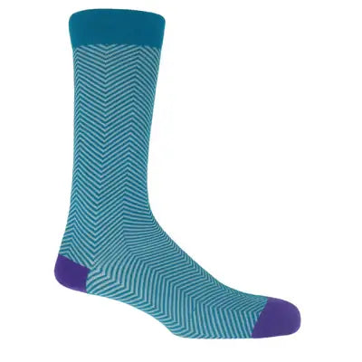 Peper Harrow Lux Taylor Premium Men's Cotton Socks in blue herringbone pattern with purple accents.