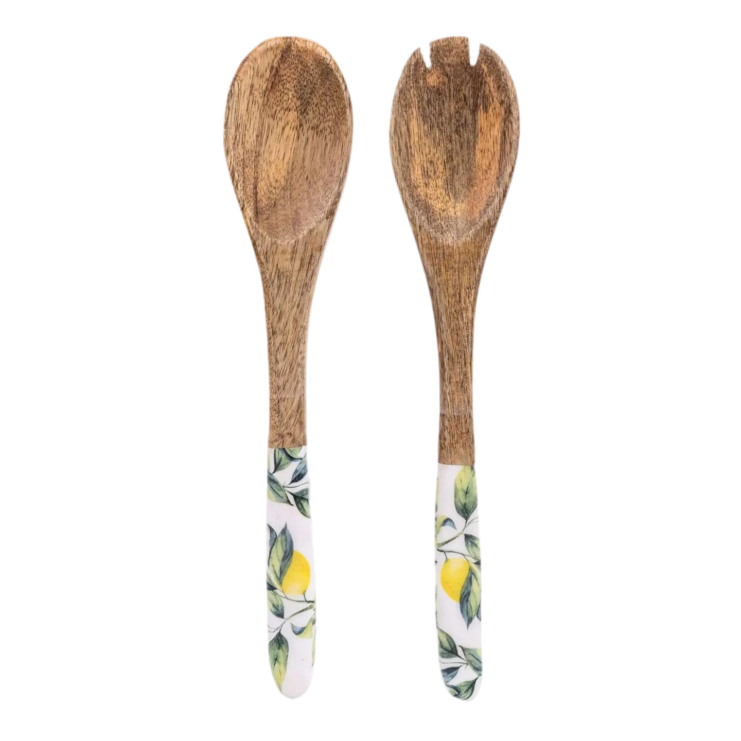 Decretive set of salad spoons, made from mango wood. 
