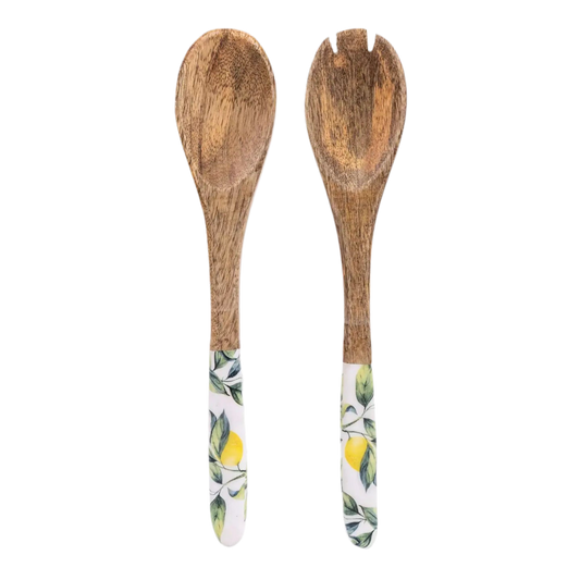 Decretive set of salad spoons, made from mango wood. 