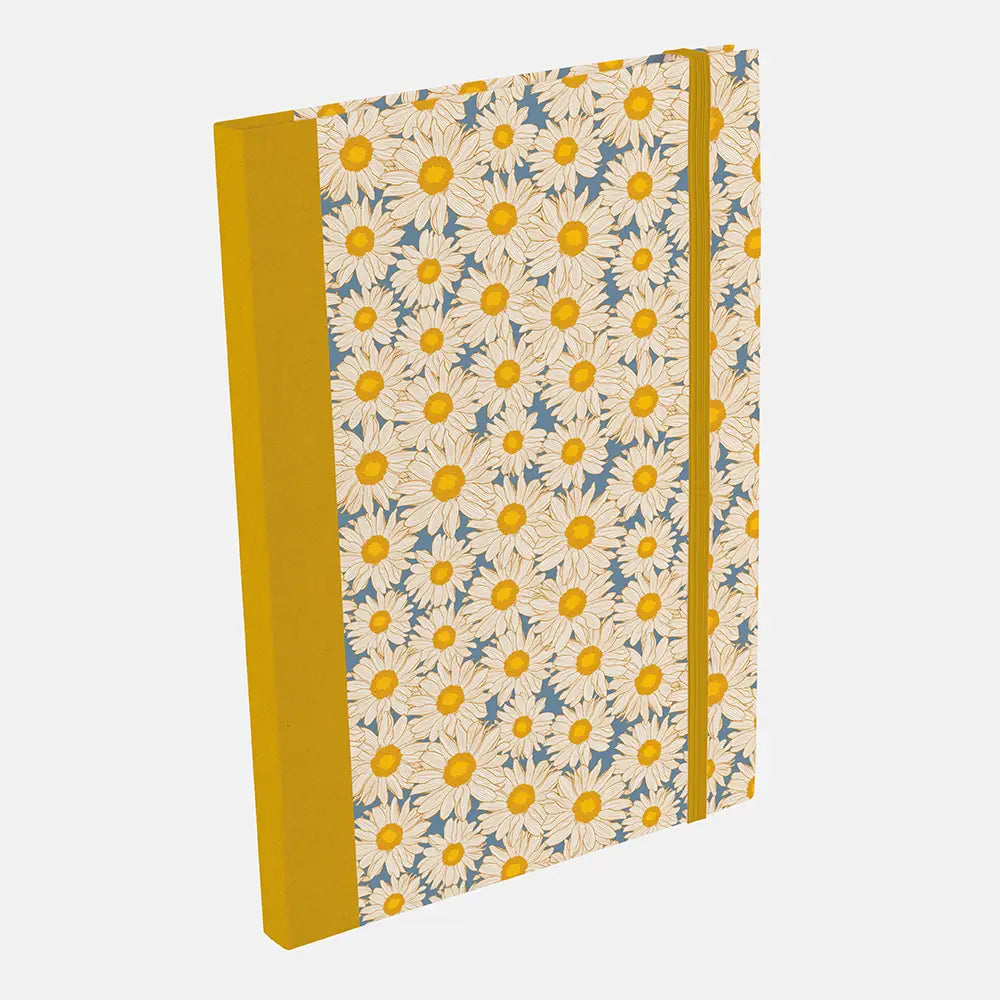 A5 Notebook - Hazy Daisies with soft floral design and yellow binding.