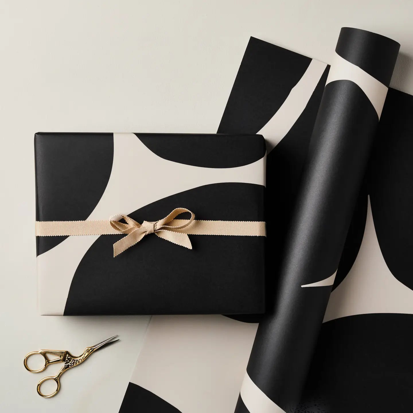 Abstract Black and Cream Floral Single Sided Gift Wrap