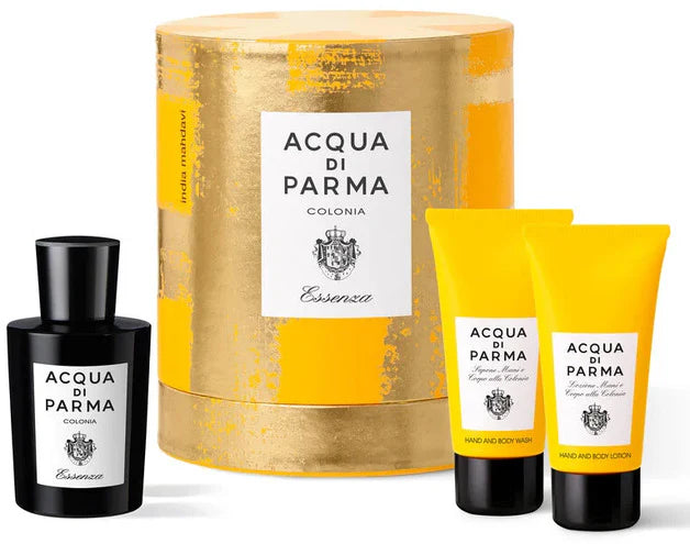 Colonia Essenza Gift Set: citrus-woody cologne, body wash & lotion in a refined gift presentation.