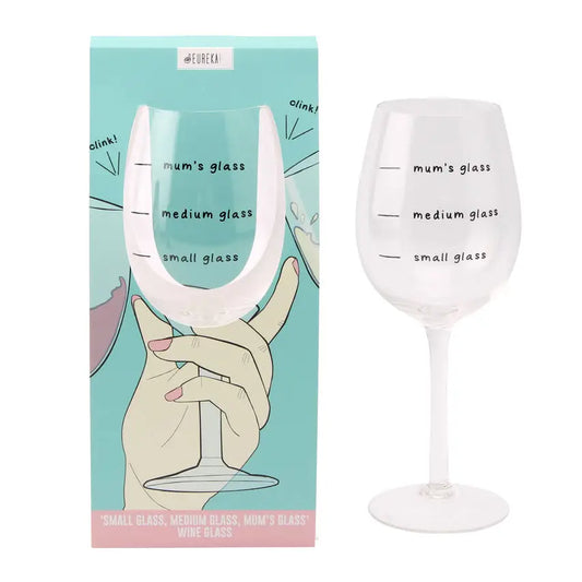 Funny Mum Wine Glass with humor levels for mums needing a break.