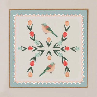 Apple & Clover Bird Blank Greeting Card with Scalloped Border