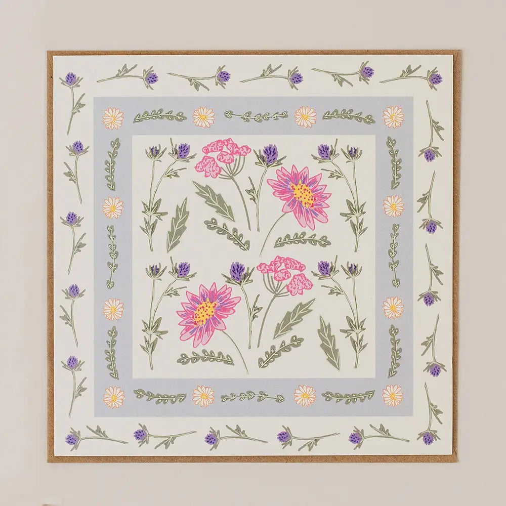 Apple & Clover square blank greeting card featuring an elegant white floral border with coordinating envelope.