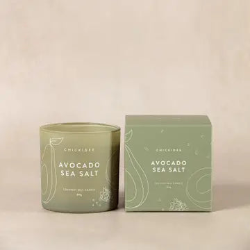 Avocado Sea Salt Scented Eco Candle with box packaging.