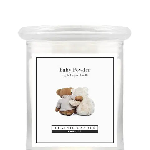 Baby Powder Fragranced Medium Jar Candle with a gentle aroma in a reusable jar.
