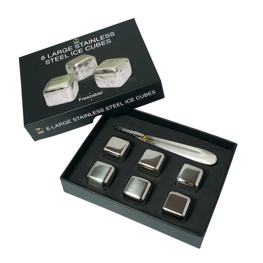 Drink Lovers Gift Set with 6 Stainless Steel Ice Cubes for Chilled Beverages