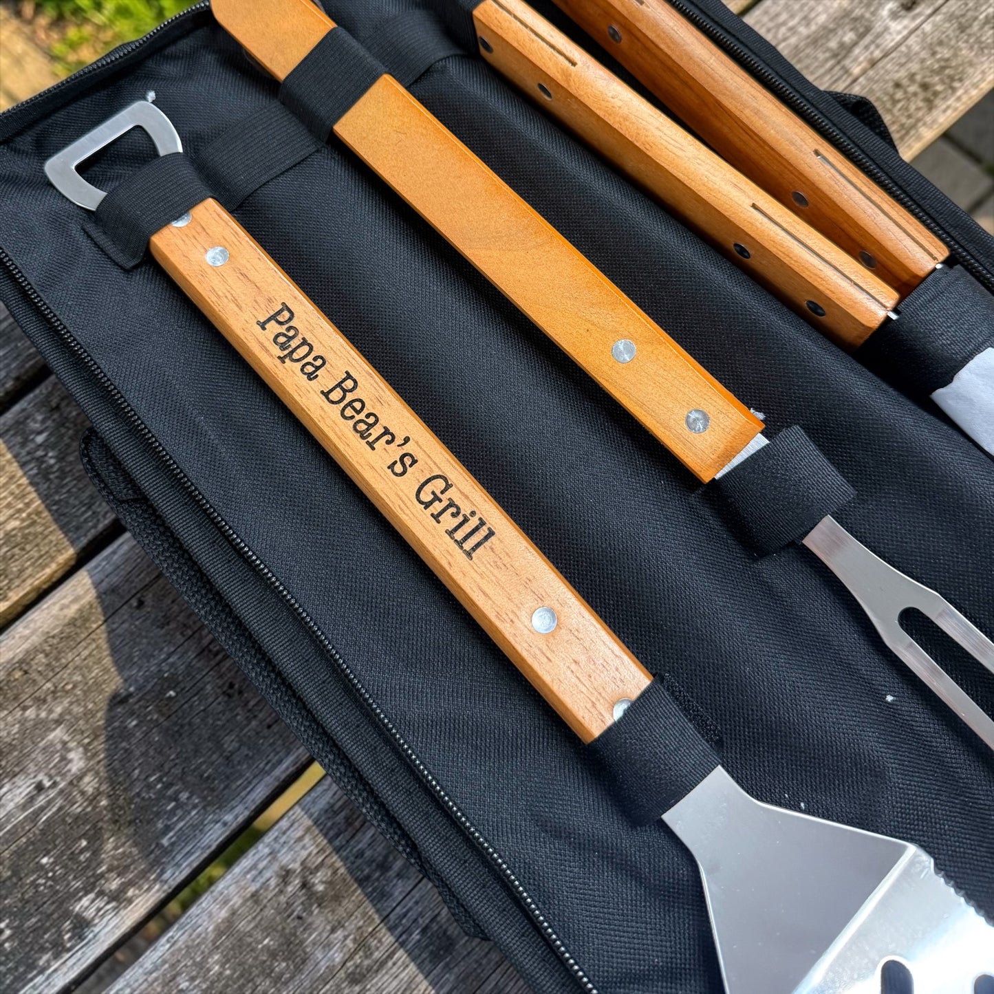 Personalised bbq tool kit with name or message 