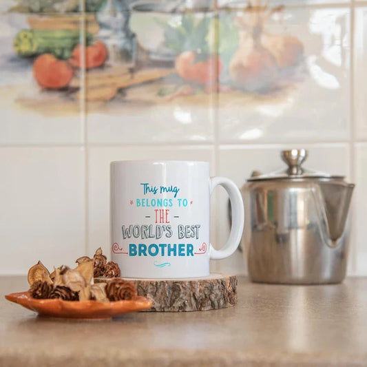 Heartwarming "Worlds Best Brother" ceramic mug with sentiment, perfect gift for brother.