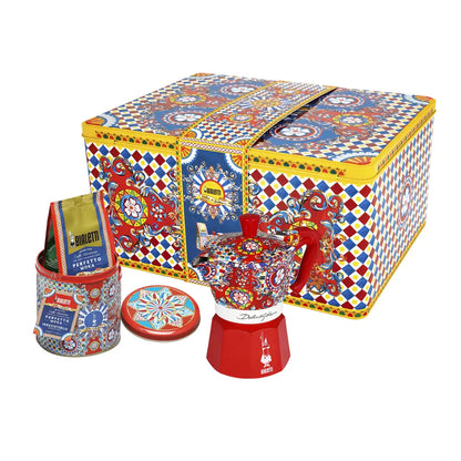 Bialetti x Dolce&Gabbana Sicilian Cart 3 cup moka pot gift set with decorative box