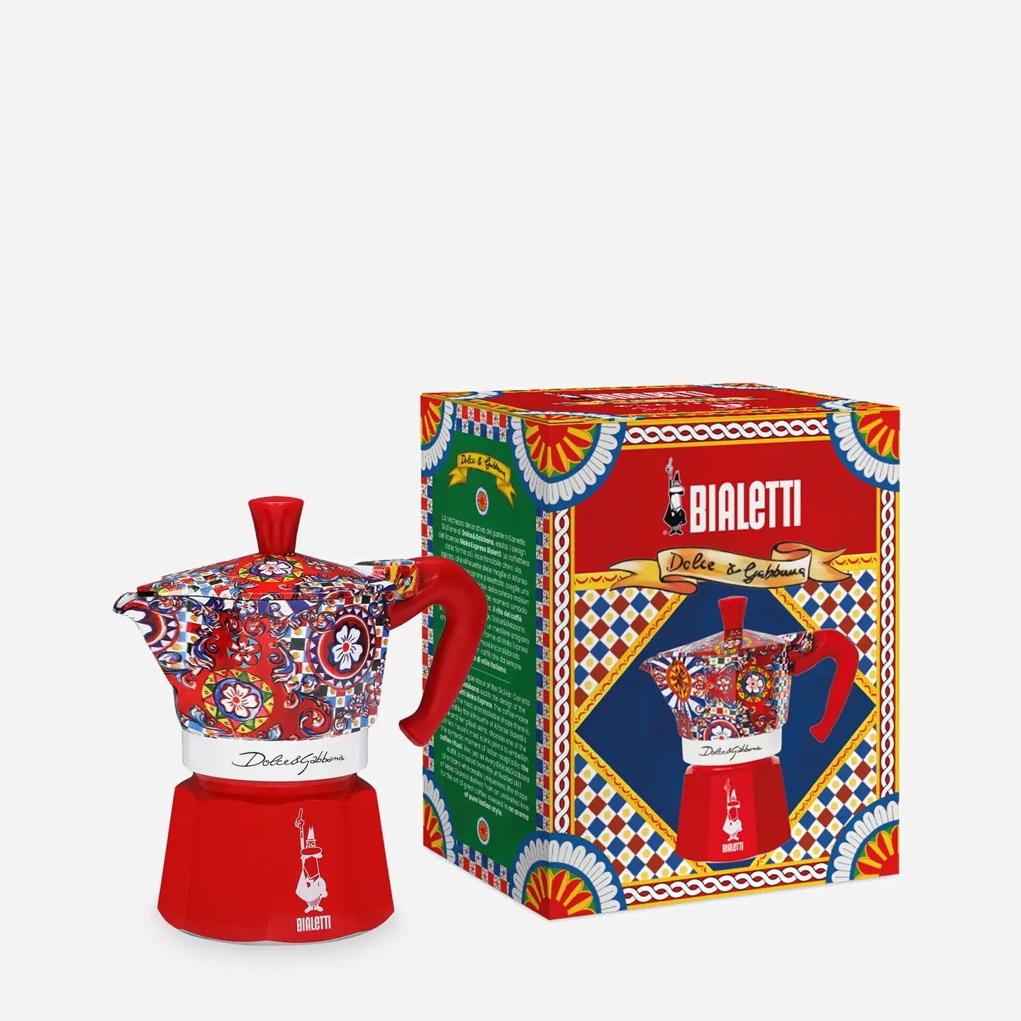 Colourful Italian-designed Bialetti Moka Express coffee maker