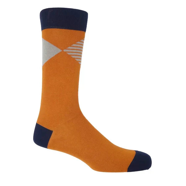 Men's premium quality luxury orange patterned socks with diamond design.