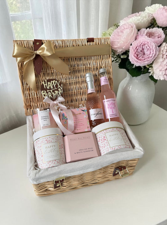 Birthday gift box with mug, candles, chocolates and Freixenet