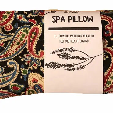 Black Paisley Heatable Lavender and Wheat Spa Pillow.