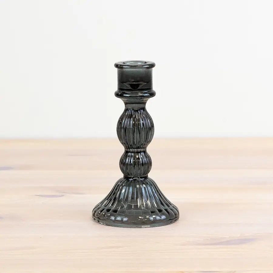 Black pillar candle holder, 15cm glass design, home decor accessory.