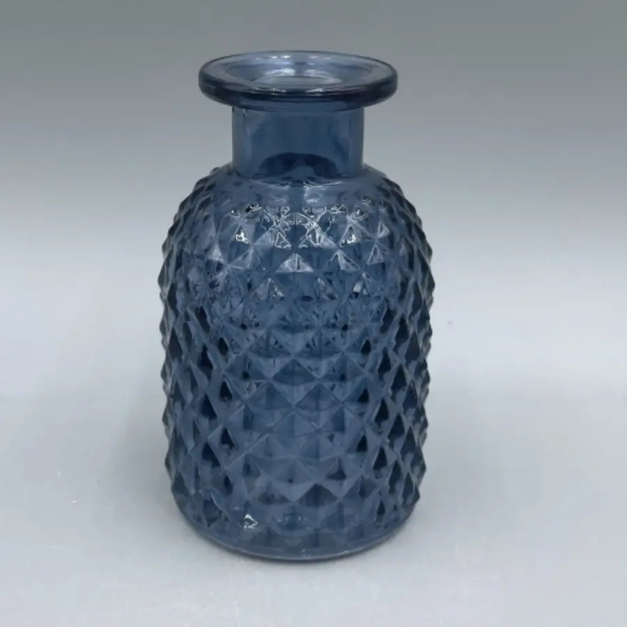 Blue patterned glass bottle vase, 9.2cm.