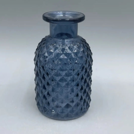 Blue patterned glass bottle vase, 9.2cm.