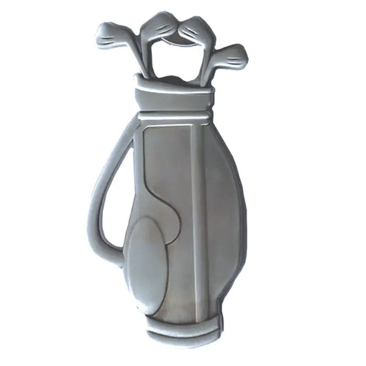 Stylish zinc golf bag bottle opener crafted from durable zinc alloy.