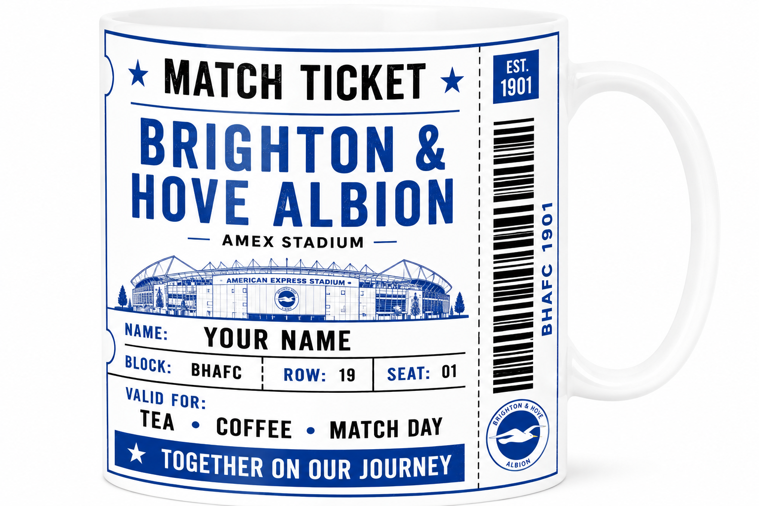Mug designed like a match ticket for Brighton & Hove Albion football club