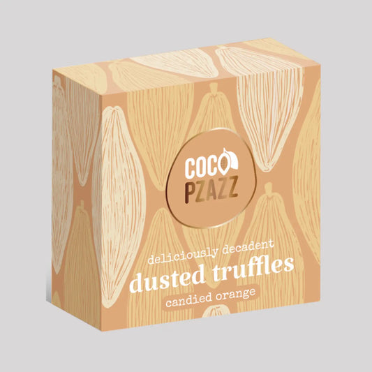 Coco Plaza candied orange dusted chocolate truffles with zesty candied orange peel, rich and decadent little turrets of indulgence.