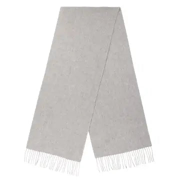 Grey cashmere scarf with soft fringing.