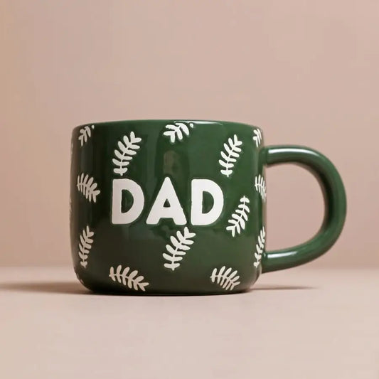 Ceramic Green Leafy Dad Mug with leafy pattern design.