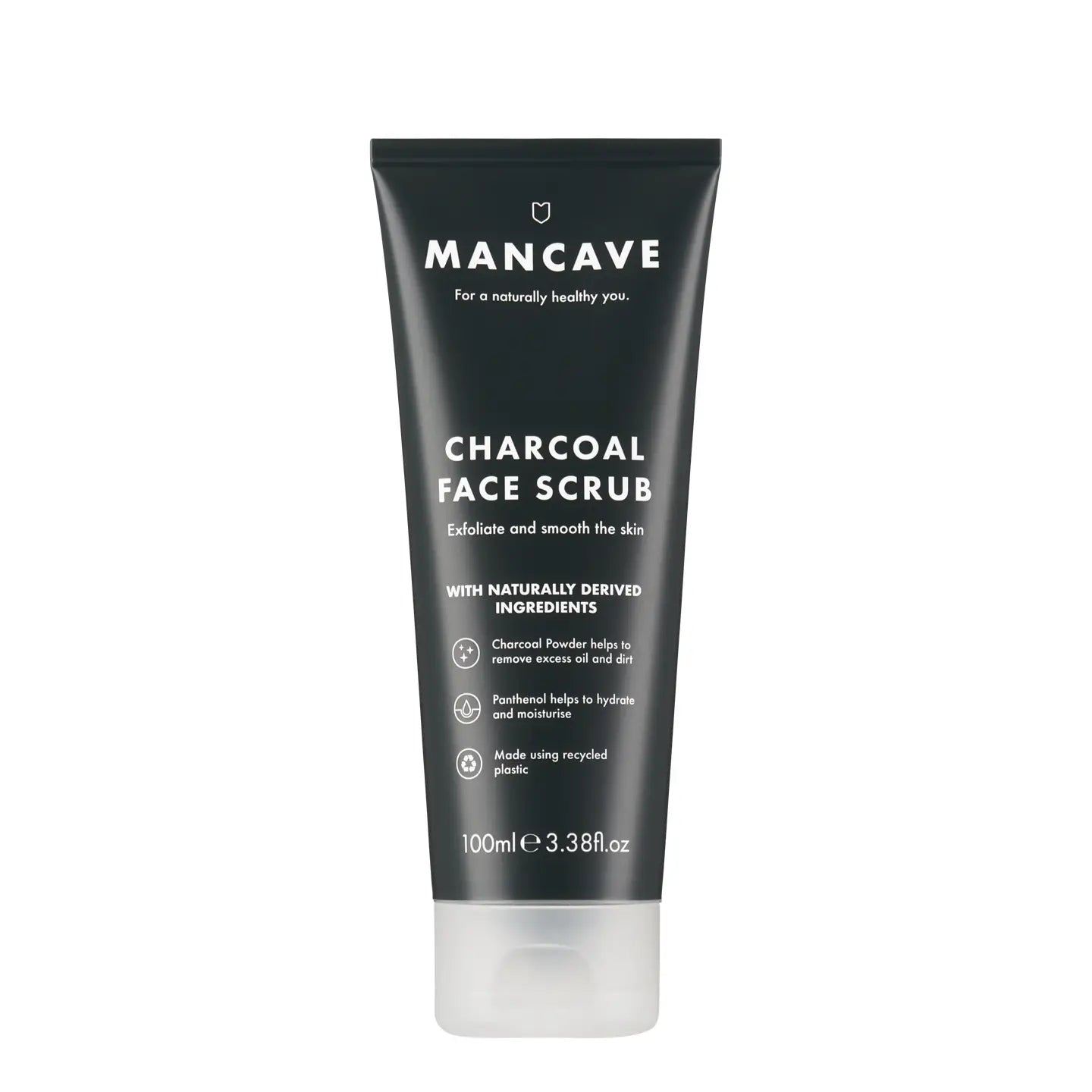 Charcoal scrub with panthenol. Cleanses pores, removes dead skin, and hydrates without oiliness.