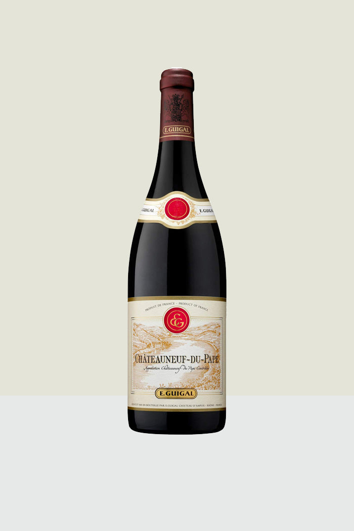 Châteauneuf-du-Pape wine bottle with rich black fruit, spice, and leather notes.