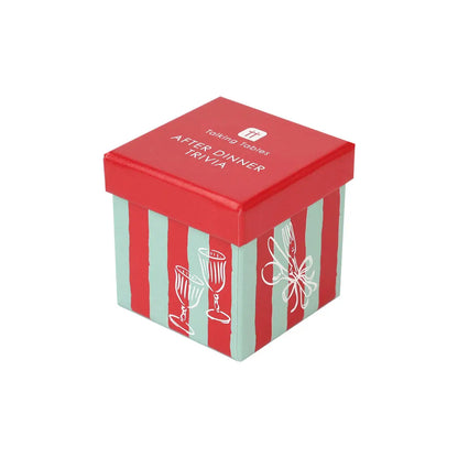 Talking Tables Christmas After Dinner Trivia game in a festive red and green striped box.