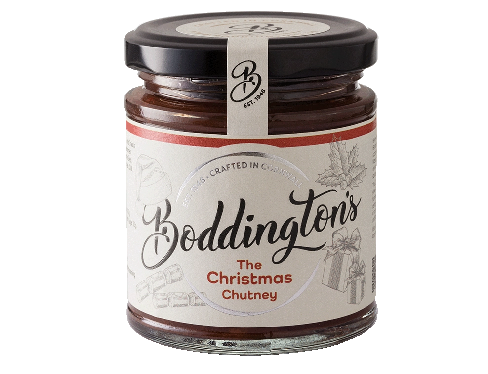Boddingtons Christmas Chutney handmade in Cornwall with oranges, red onions, cranberries and warming spices.