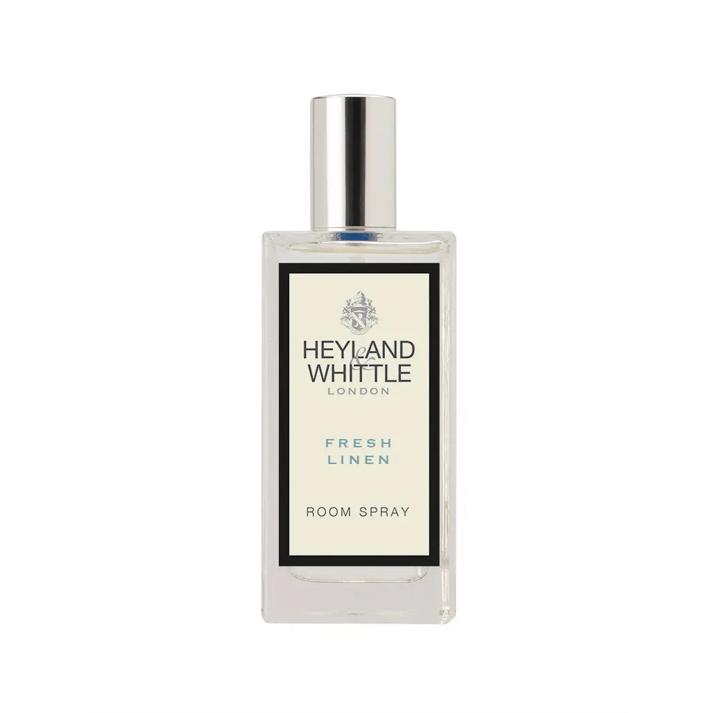 Classic Fresh Linen Room Spray bottle with cotton flower and mimosa scent, perfect for air and furnishings.