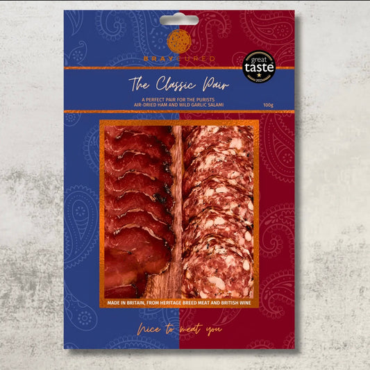 Classic Pair British Charcuterie Selection  With garlic salami and ham. 