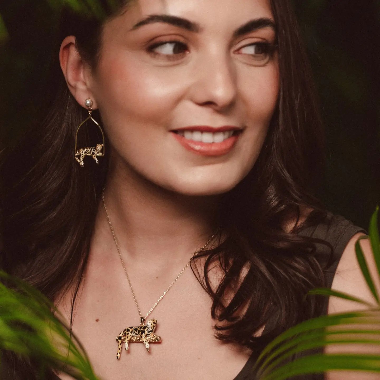 Bill Skinner Clouded Leopards Triangle Hoop Earrings with hand-painted enamel, showcasing elegant, nature-inspired artistry and bold design.