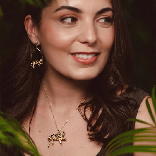 Bill Skinner Clouded Leopards Triangle Hoop Earrings with hand-painted enamel, showcasing elegant, nature-inspired artistry and bold design.
