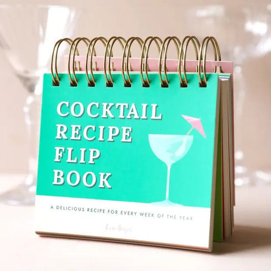 Cocktail Recipe Flipbook with teal cover and cocktail glass graphic.