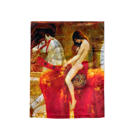 Collier's Lady Godiva Pre Raphaelite silk scarf, 70x180cm, featuring an artistic design for spring or summer.