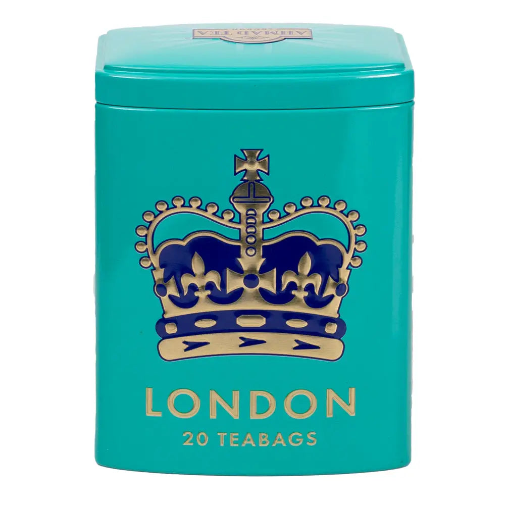 Colourful London caddy with 20 English tea bags – vibrant collectible tin with a classic British design.