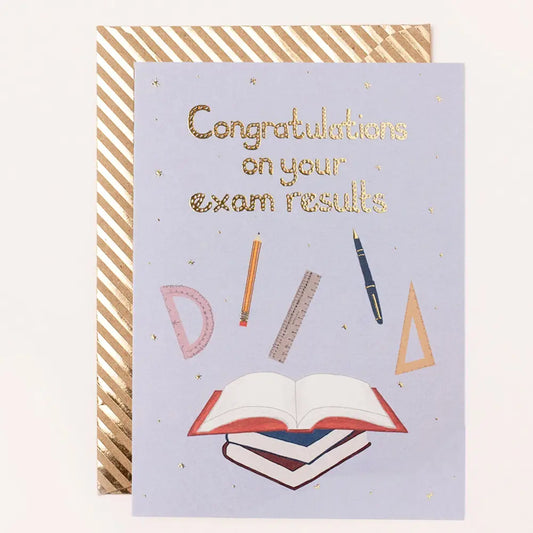 Congratulations on your exam results gold foiled card with envelope.