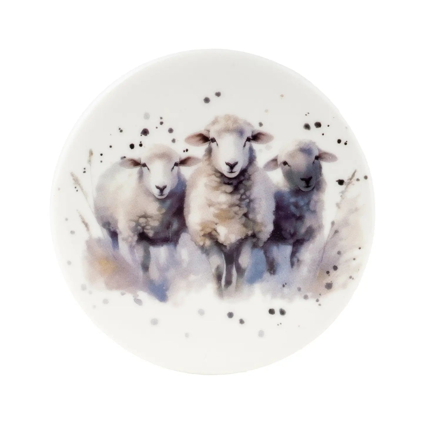 Country Sheep Set of 4 Coasters featuring charming sheep illustrations, durable design to protect surfaces with rustic countryside style.